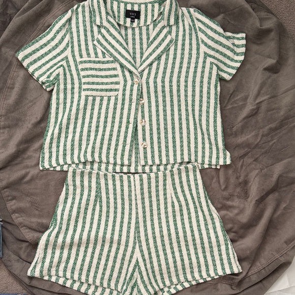 Vici Other - VICI Green & White Striped Two Piece Set